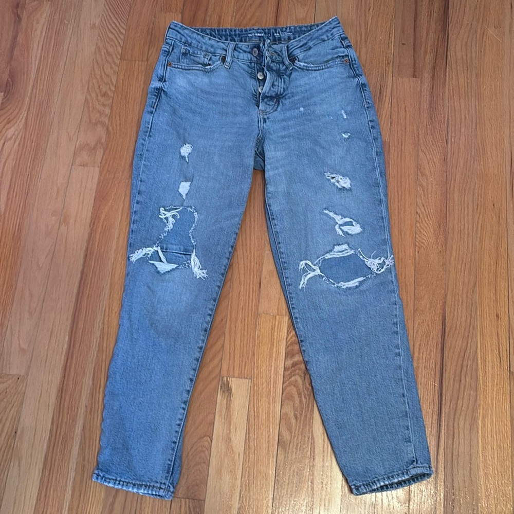 Old Navy High Rise Ripped Light Wash Straight Jeans w/ Slimming Pockets- Sz 4